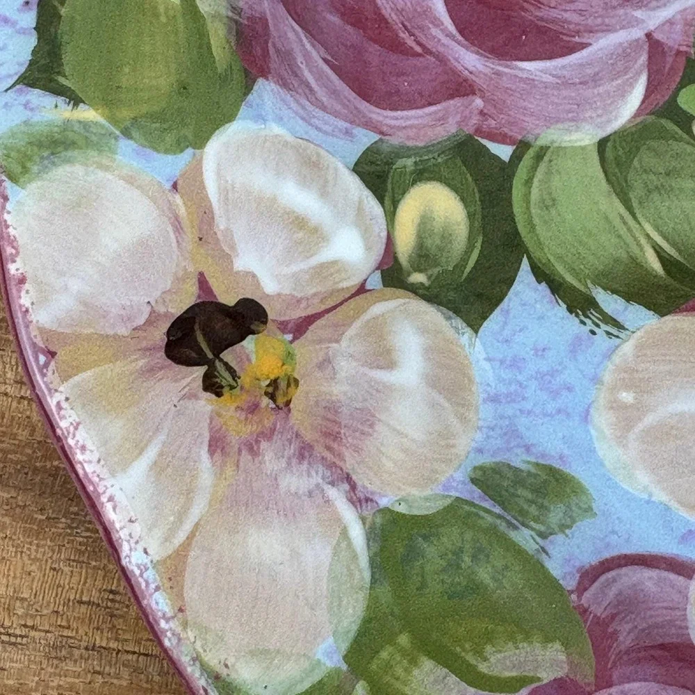Lesal Home Hand Painted Floral Dinner Plate Pink Rose‎ Cottagecore Decor